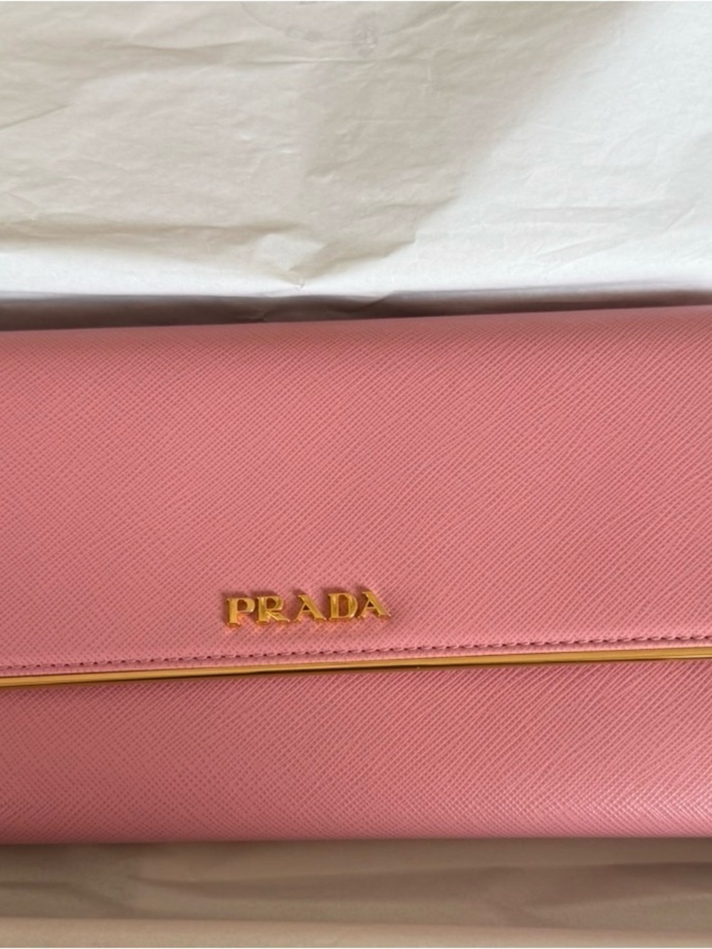 Prada Pink Saffiano Leather Wallet with Gold Logo Authentic